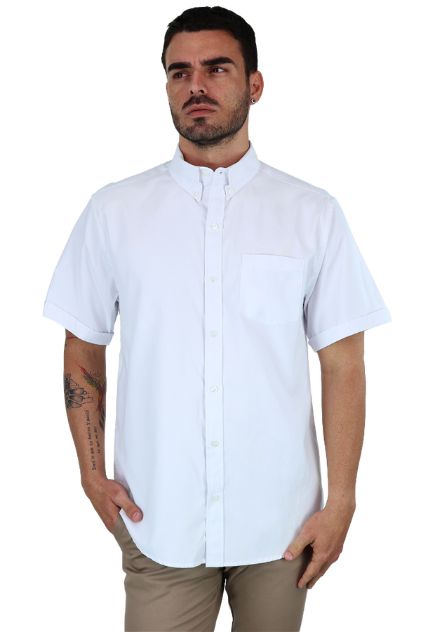 Camisa Manga Corta Corte Regular Color Blanco Con Bolsa Para Caballero